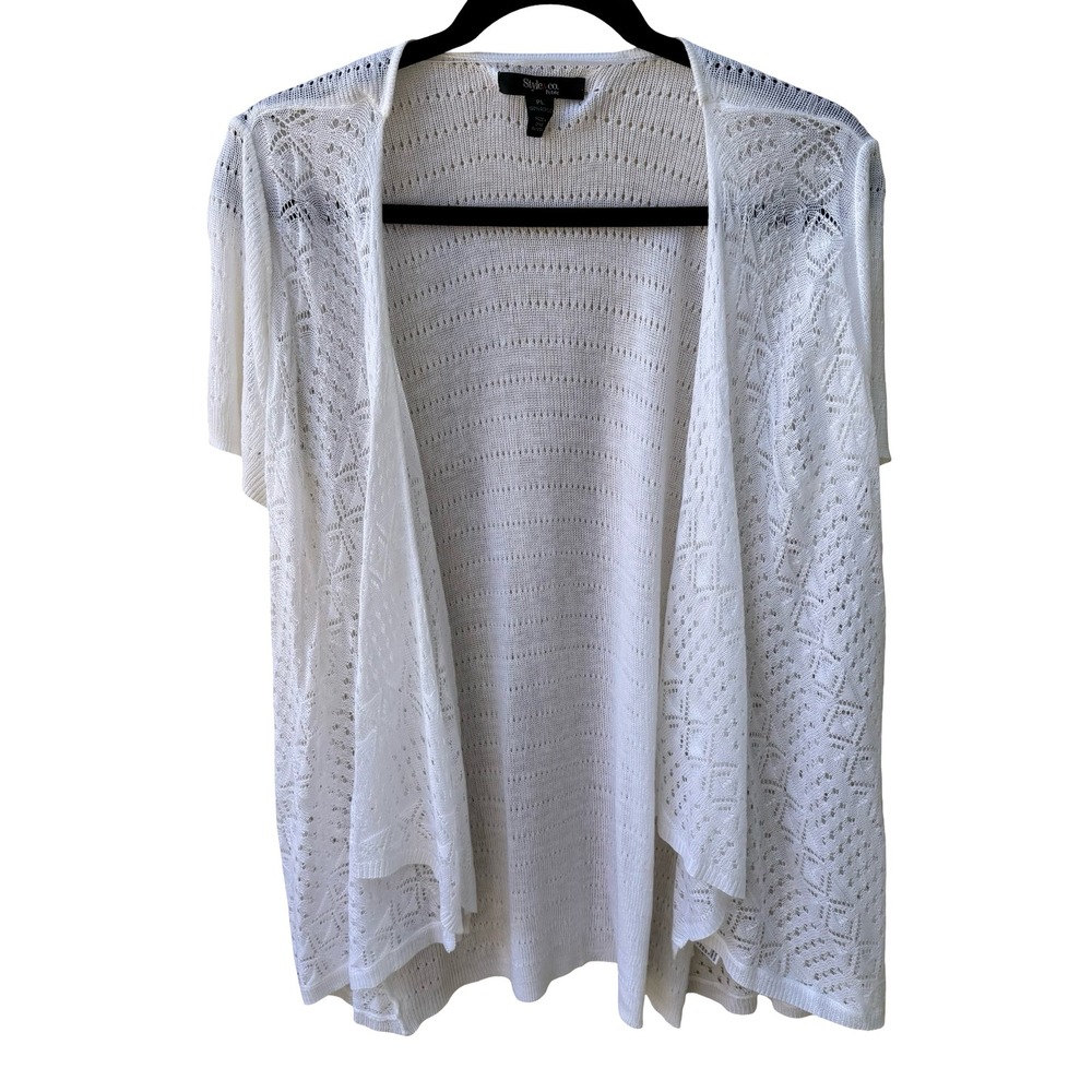 Style & Co Coastal Boho‎ Beachy Minimalist Pointelle Open Front Cardigan L NEW